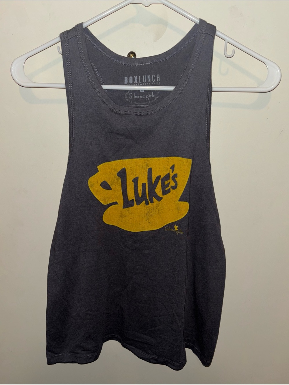 BoxLunch Women's Black Tank Top with Yellow Luke's Coffee Graphic